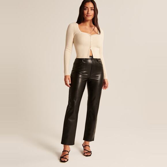 Abercrombie & Fitch Vegan Leather Ankle Straight Pants Womens 29/8 Black - Picture 4 of 16